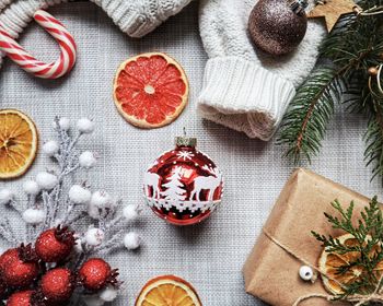 High angle view of christmas decoration