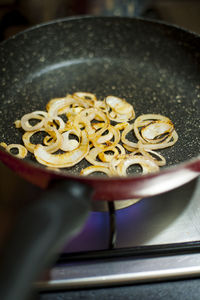 High angle view of person preparing food in kitchen