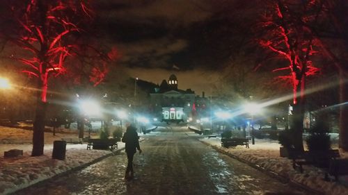 People in illuminated city at night