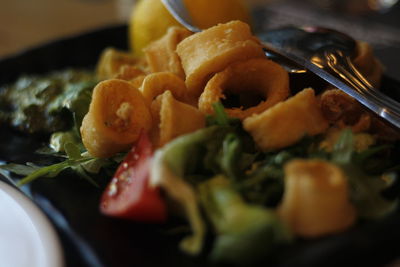 Close-up of chopped vegetables in plate