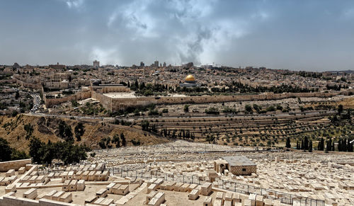 High angle view of cityscape against sky