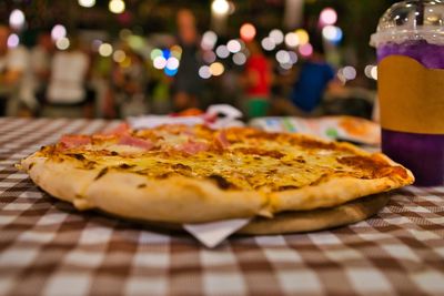 Close-up of pizza on table