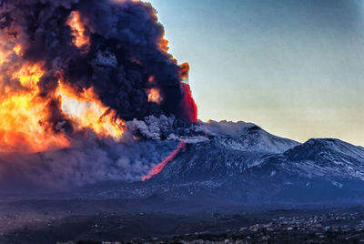 Scenic view of volcano etna against sky