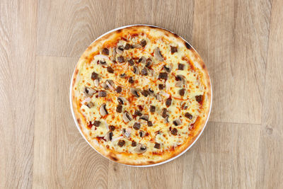 Directly above shot of pizza on table