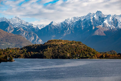 Scenic view of snowcapped mountains against sky