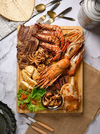 High angle view of food on table