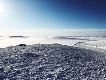 Snow covered landscape against sky