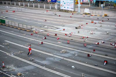 High angle view of traffic crossing road