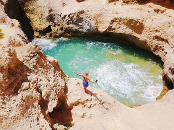 High angle view of man at beach