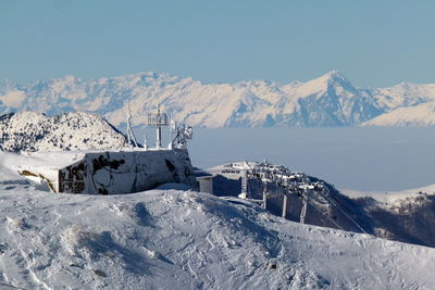 Scenic view of snowcapped mountains against sky