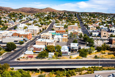 High angle view of buildings in city