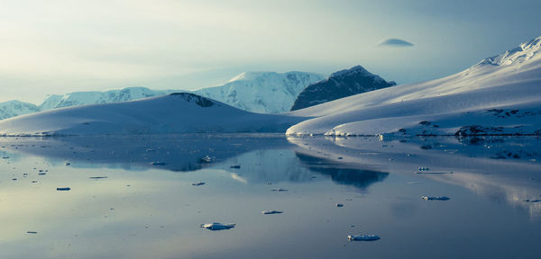 Scenic view of snowcapped mountains against sky