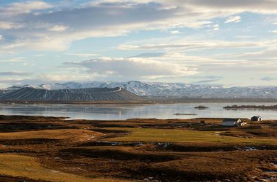 Scenic view of snowcapped mountains against sky