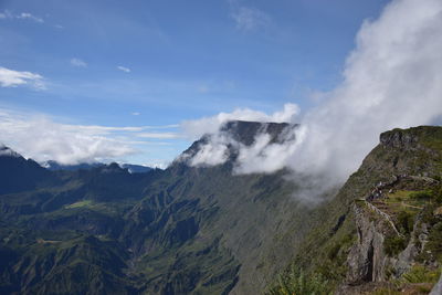 Scenic view of volcanic mountain against sky