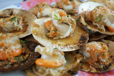 Close-up of served food in plate