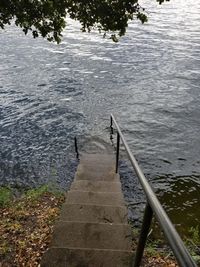 High angle view of birds in lake