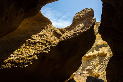 Low angle view of rock formation against sky