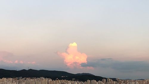 Scenic view of mountains against sky during sunset