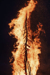 Blurred motion of fire on field against black background