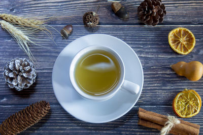 High angle view of tea on table