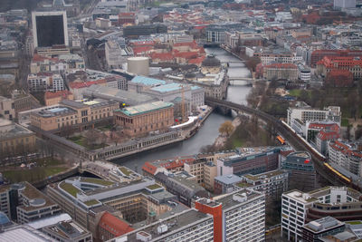 High angle view of buildings in city