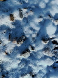 High angle view of footprints on snow