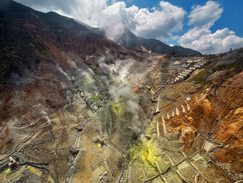 Mountain hakone sulfur hot spring panorama, kanagawa prefecture, japan