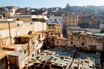 High angle view of buildings in city