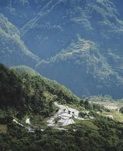 Scenic view of mountains against sky at night