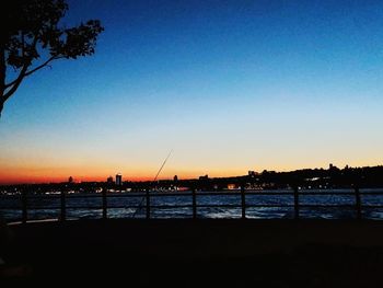 Scenic view of sea against clear sky during sunset