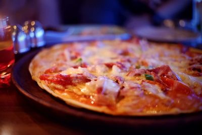 Close-up of pizza on table