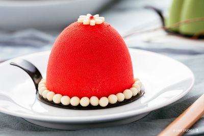 Close-up of cake in plate on table