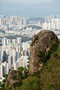 High angle view of buildings in city