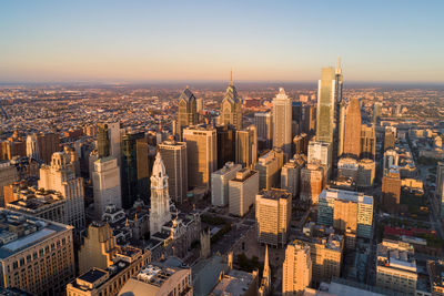 View of downtown skyline philadelphia usa. beautiful sunset skyline of philadelphia, pennsylvania. 