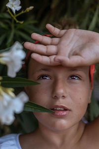 Close-up portrait of shirtless boy