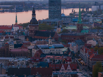 High angle view of buildings in city