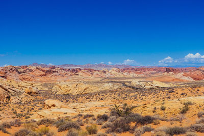 Scenic view of rocky mountains against clear blue sky