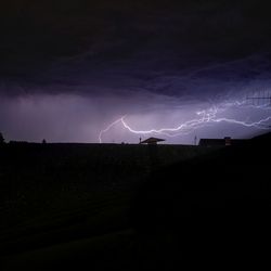 Lightning over city at night