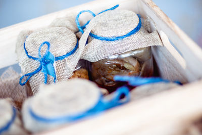 Close-up of food in jars on table