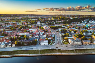 Aerial view of cityscape against sky