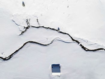 High angle view of snow covered landscape