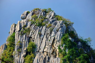 Low angle view of rock formation against sky