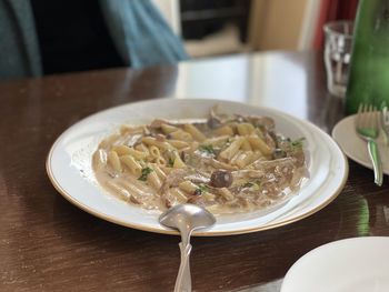 Close-up of meal served on table