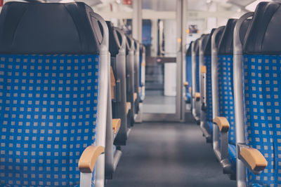 Close-up of empty seats in train