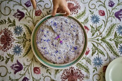 High angle view of breakfast on table