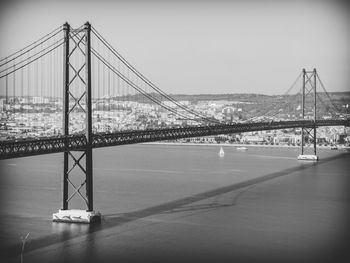 View of suspension bridge over sea