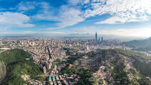 High angle view of cityscape against sky