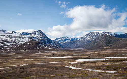 Scenic view of snowcapped mountains against sky