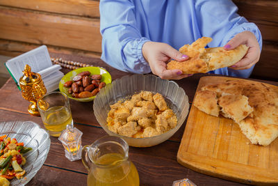 High angle view of food on table