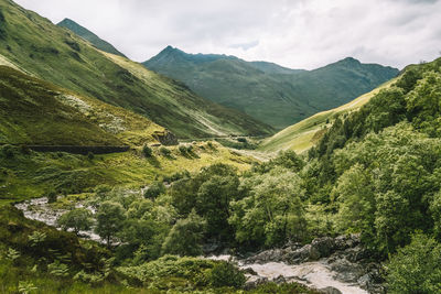 Scenic view of tree mountains against sky